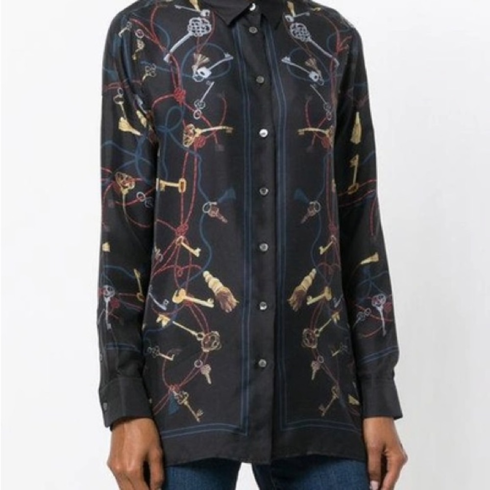 Equipment silk button down shirt gold keys XS